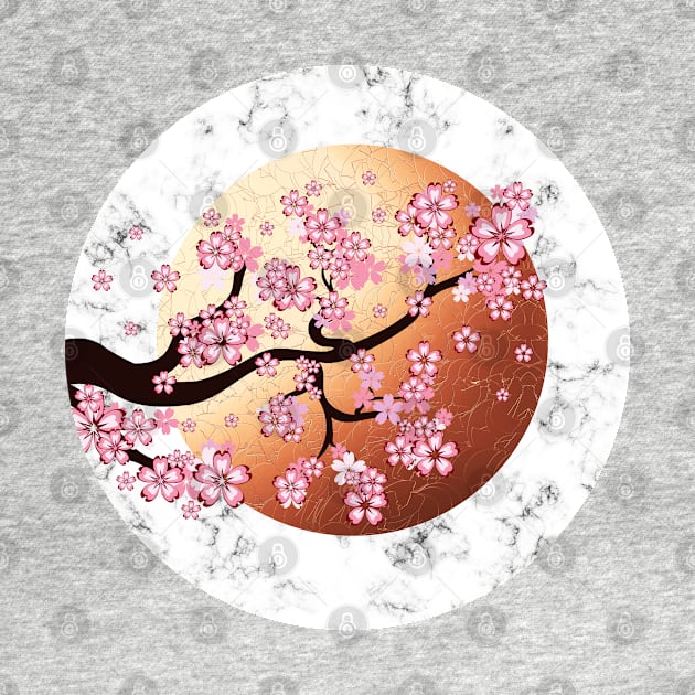 Blooming Sakura Branch on rose gold sun by AnnArtshock